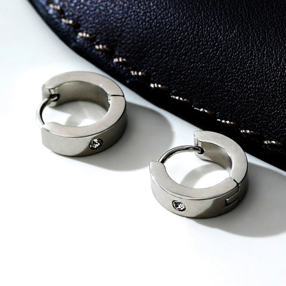 INIS: Wide Mini Hoop Earrings with a Solitaire Zirconia Gemstone in Silver
