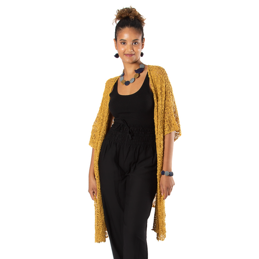 Mid Length Popcorn Knit Kimono - Mustard