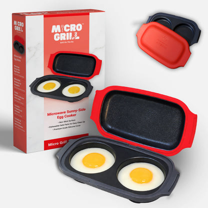 Micro Grill Egg Mate™ Mikrowellen-Eierkocher – 2-Eier Spiegelei-Zubereiter mit Dampfentlüftungsdeckel – Schnelle Frühstückssandwich-Eierform – BPA-frei, spülmaschinenfest