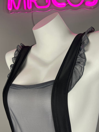 Sexy Maid Sheer Halter Bodysuit Lingerie Set with Headband