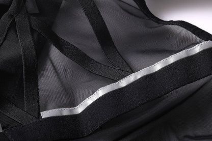 Tactical Anime Girl PU Leather Sheer Mesh Sexy Cosplay Bodysuit Costume