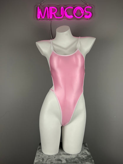 Women's High-Cut One-Piece Satin Spandex BodySuit Swimsuit with Side Cutouts