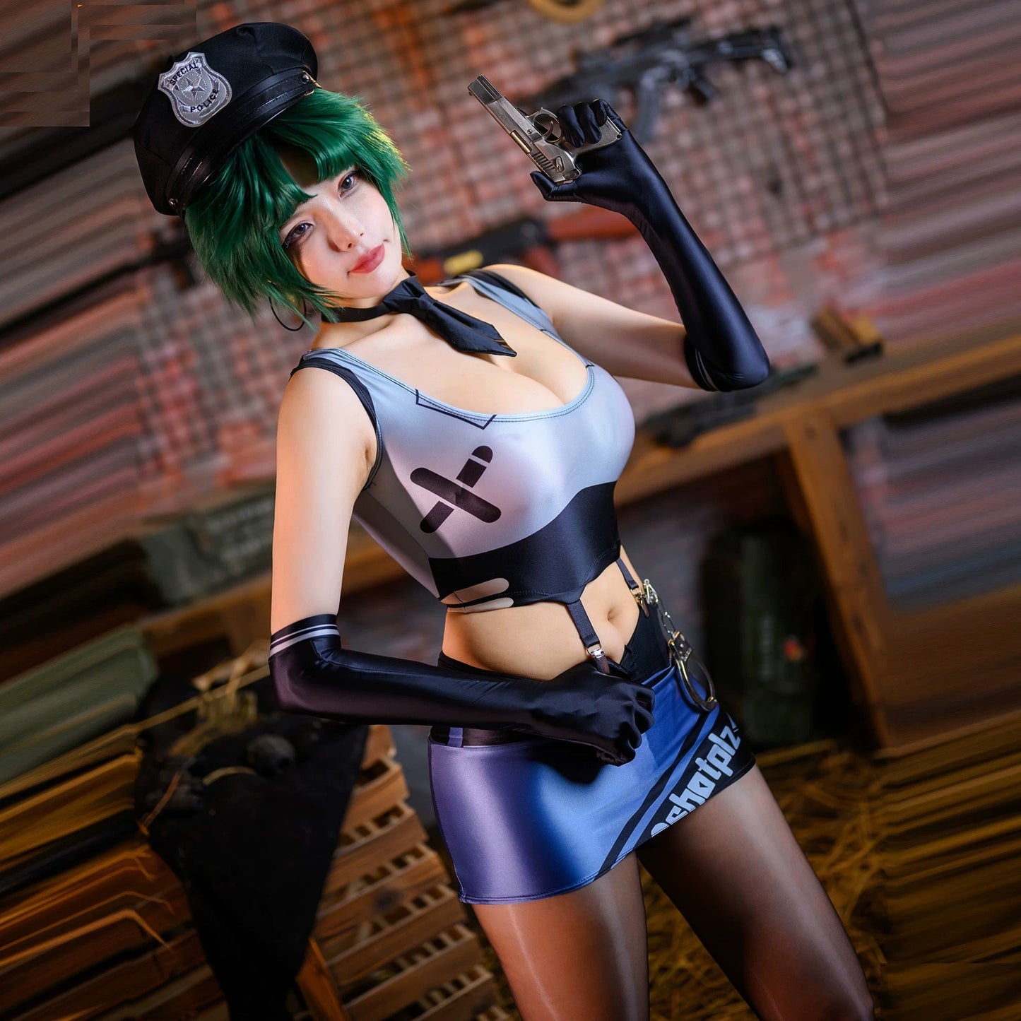 Anime Sci-fi Style Spandex Sexy Cop Cosplay Race Queen Costume Lingerie