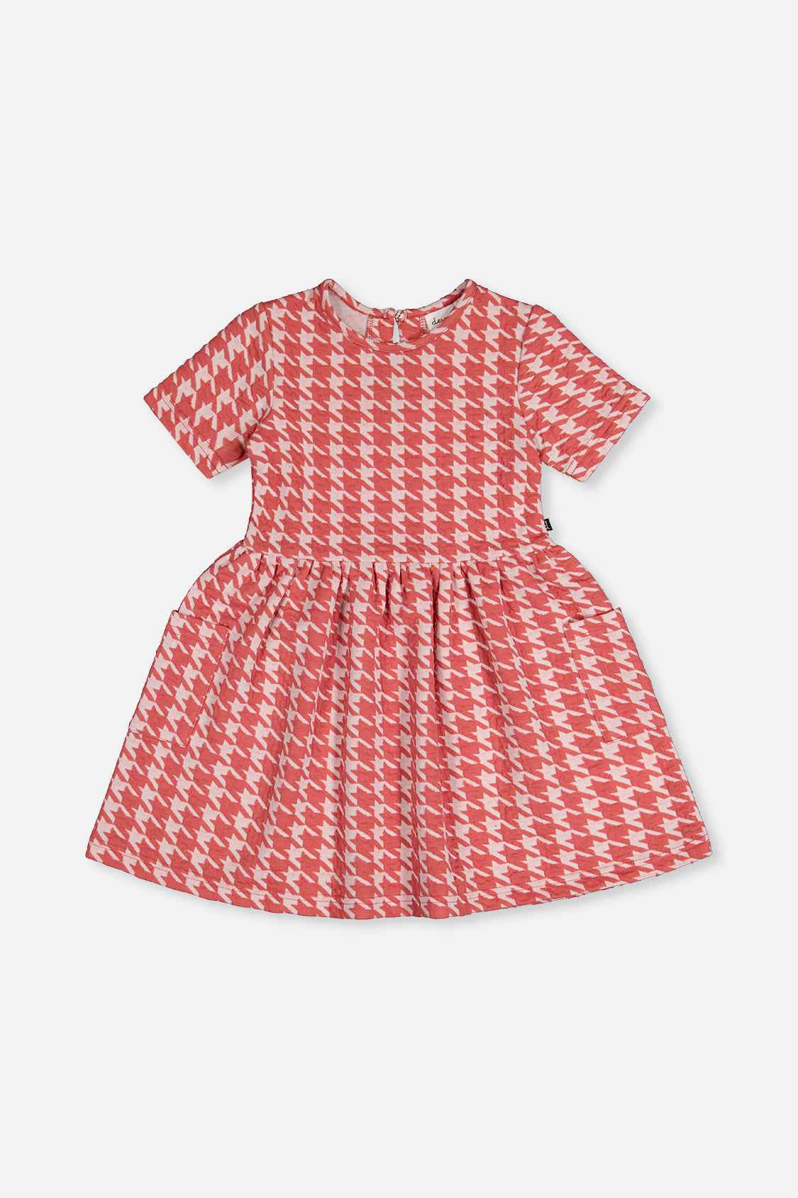 Short Sleeve Dress With Pockets Pink And White Houndstooth
