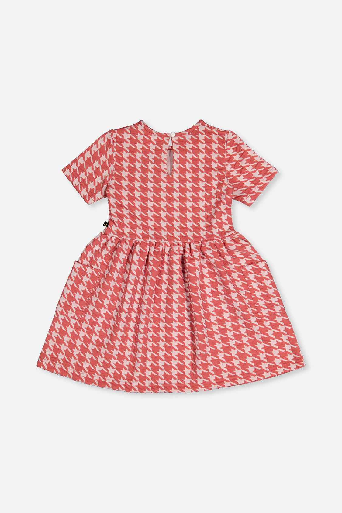 Short Sleeve Dress With Pockets Pink And White Houndstooth