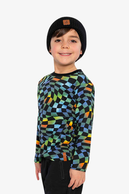 Organic Cotton Long Sleeve T-Shirt Blue Checkered Print