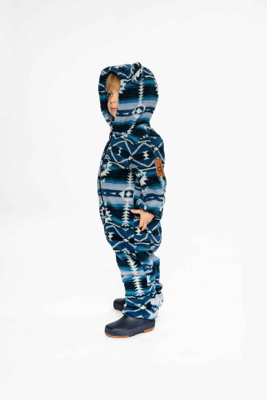 Baby Mid-Season Plush One-Piece Outerwear Aztec Blue