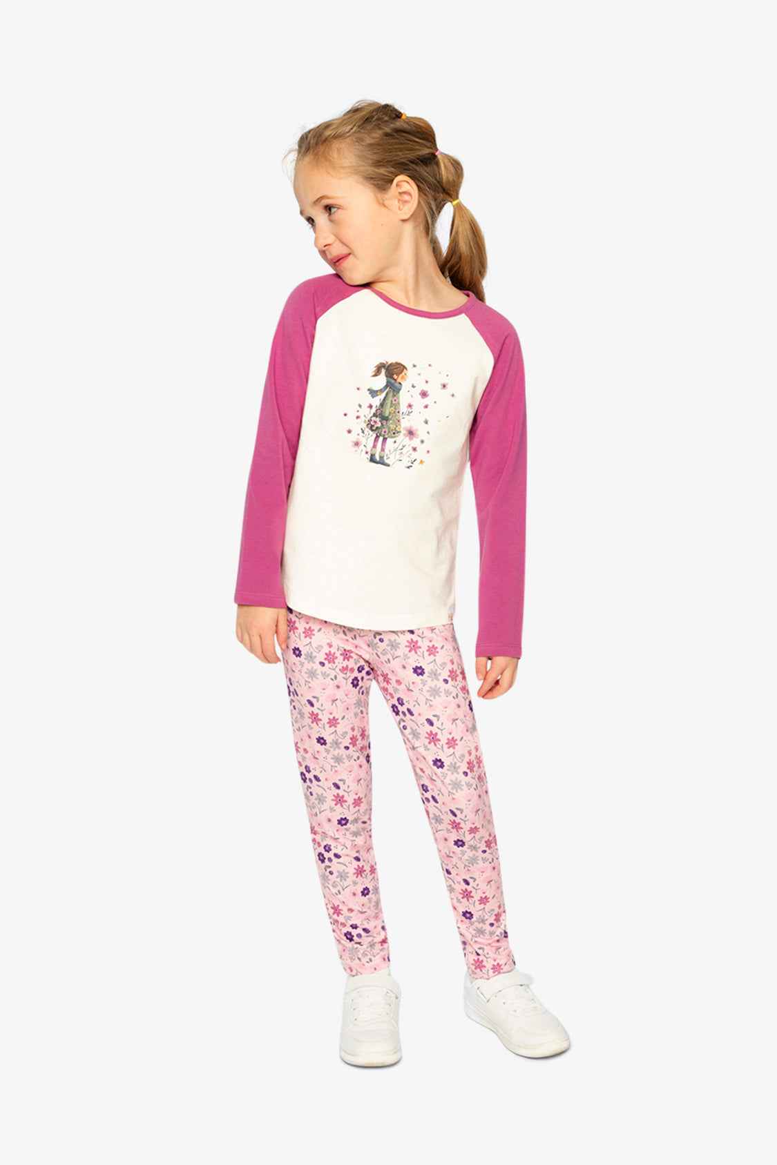 Raglan Organic Cotton T-Shirt Pinkish Violet And White