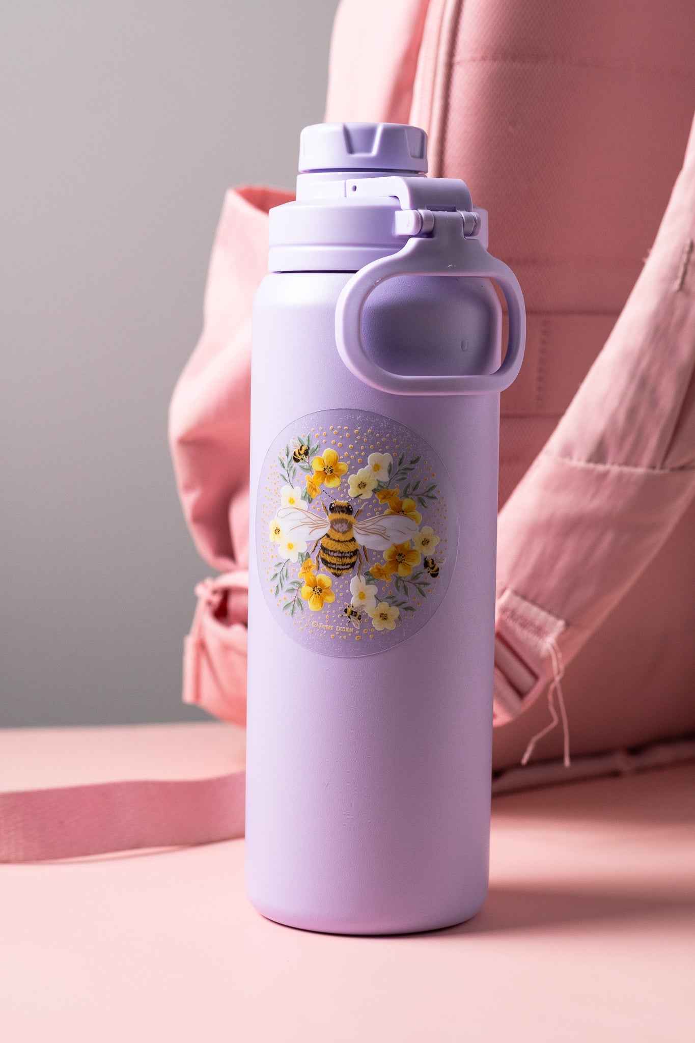 Bee W/ Florals Circular Clear Sticker