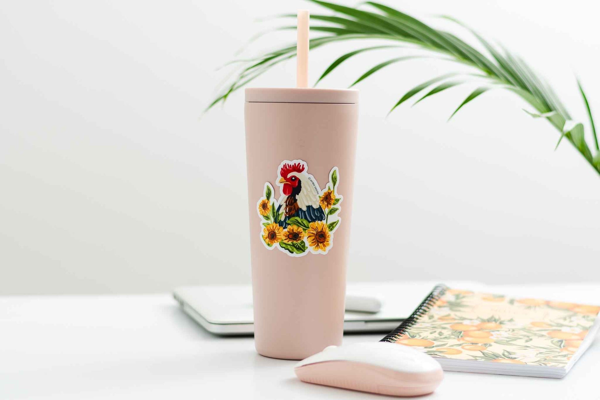 Chicken W/ Sunflowers Vinyl Sticker