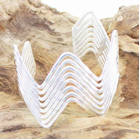 Multi Strand Wave Metal Cuff - Silver Colour