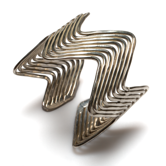 Multi Strand Wave Metal Cuff - Silver Colour