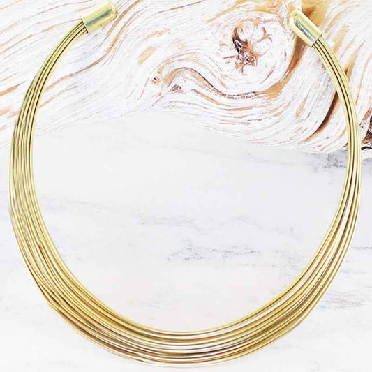 Multi Strand Wire Metal Collar Necklace - Gold Colour