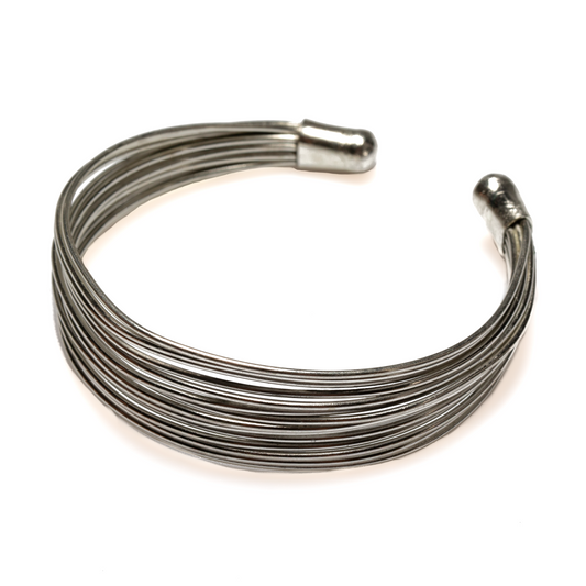 Multi Strand Wire Metal Cuff - Silver Colour