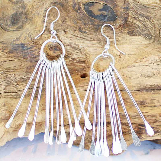 Metal Matchstick Earrings - Silver Colour