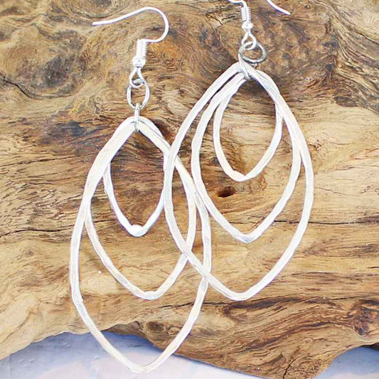 Triple Oval Metal Earrings - Silver Colour