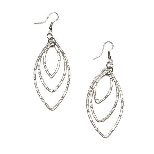 Triple Oval Metal Earrings - Silver Colour