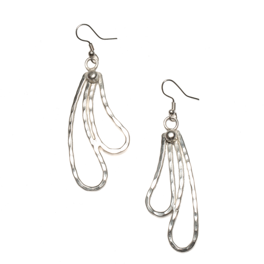 Double Teardrop Metal Earrings - Silver Colour
