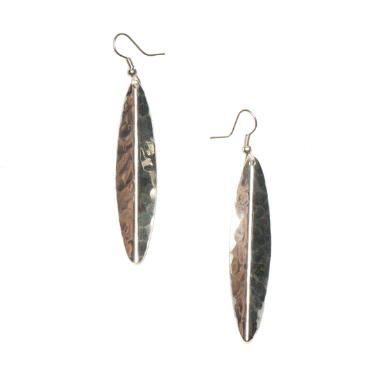 Long Leaf Metal Earrings - Silver Colour