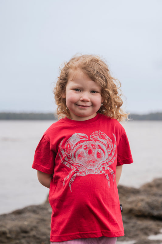 LITTLE CRAB - Kids Organic Cotton Tee - Cardinal Red