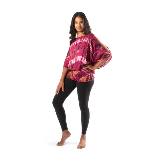 Purple Hippie Tie Dye Split Shoulder Top