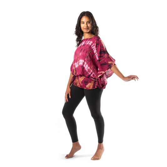 Purple Hippie Tie Dye Split Shoulder Top