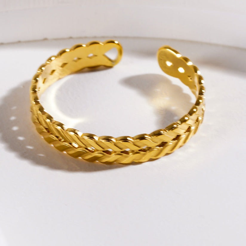 LUCAS Gold: Double Stacked Herringbone Design Textured Ring