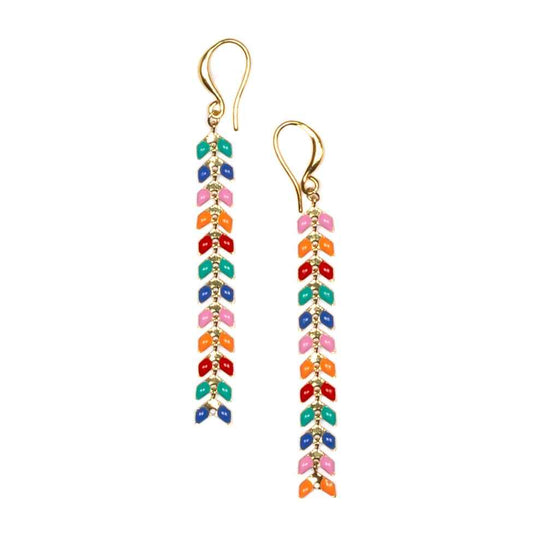 Multicolour Enamel Leaf Long Drop Earring