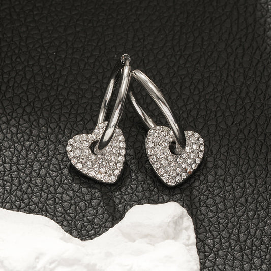 MAABU Silver (White Gold): Vintage Inspired Hoops with Removable Zirconia Embedded Heart Charm