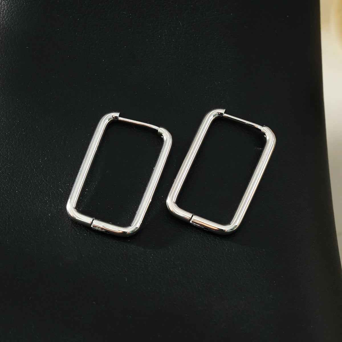 MAZUNTA Silver (White Gold): Rentangle Shaped Hoops - A Bold Twist on Classic Elegance