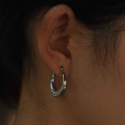 MISCHA Textured Chunky Hoops Silver