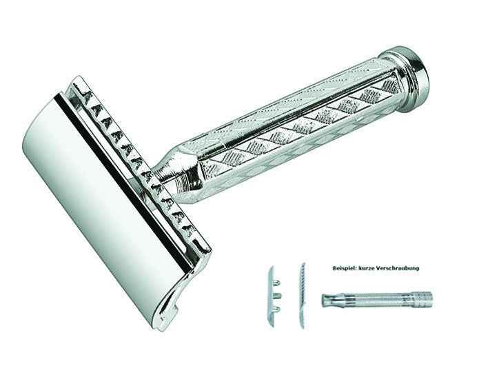 Merkur 42C 3-Piece DE Safety Razor, Closed Comb, Classic 1906 Etched Handle, Chrome