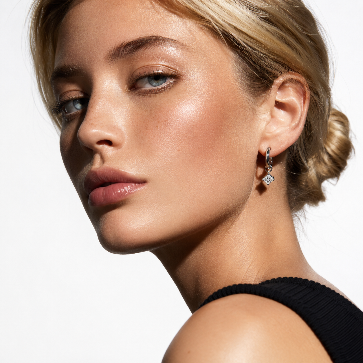 MORANDI White Gold (Silver Toned): Vintage Inspired Hoops with Removable Moissanite Charms