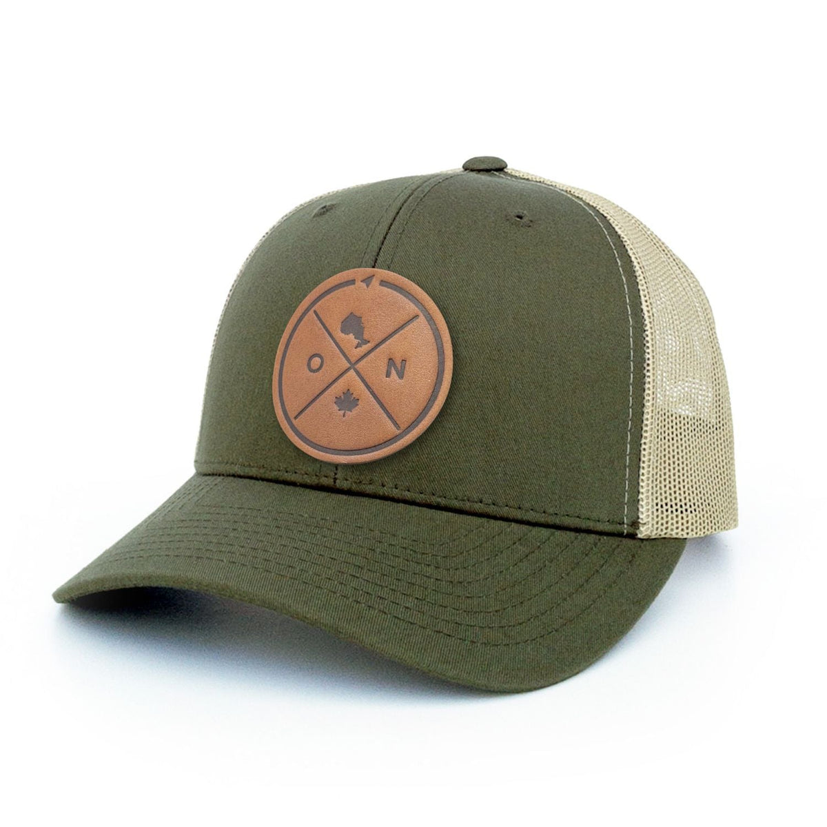 Ontario Compass Leather Patch Trucker Hat