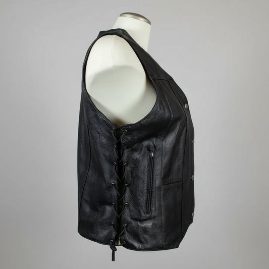 Open Road Women's Leather Vest | Side-Laced Cowhide Motorcycle Vest