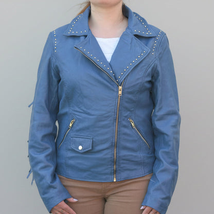 Women's Studded Leather Jacket with Removable Fringe