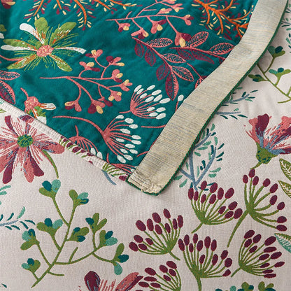 Wild Garden Boho Baumwolldecke/-überwurf - Creme/Smaragdgrün