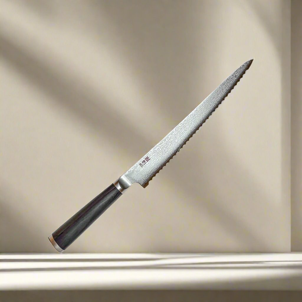 Miyako SUS 240mm Brotschneidemesser | 33-Lagen Damaststahlklinge – Hergestellt in Japan