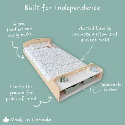 CHERRY TWIN - Montessori Floor Bed with Shelves