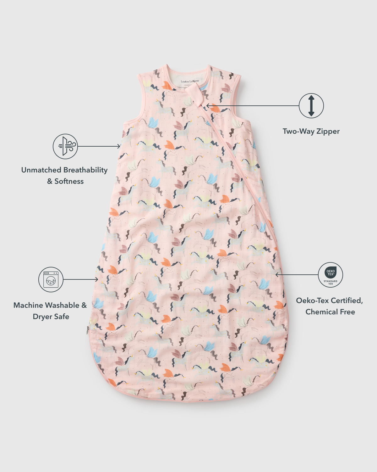 Baby Bamboo Muslin Sleep Sack 0.5 TOG - Unicorn Ballet