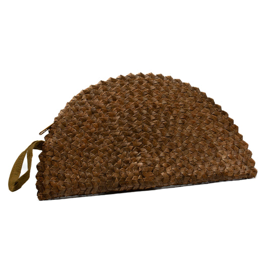 Pandan Leaf Half Moon Clutch Purse - Brown