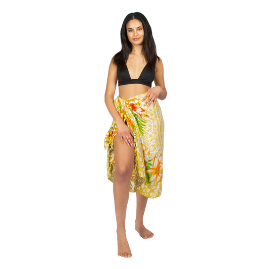 Mandala & Flower Print Sarong - Yellow