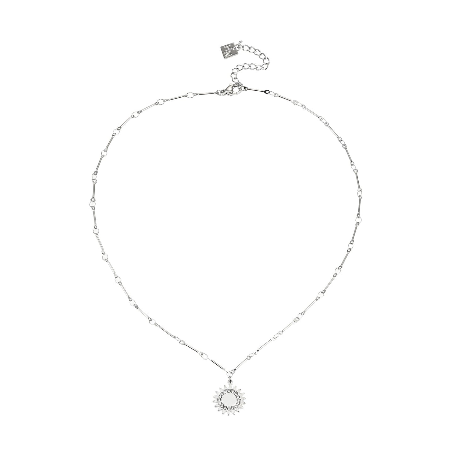 NOMIA Silver (White Gold): Radiant Sunburst Pendant Zirconia Chain Necklace