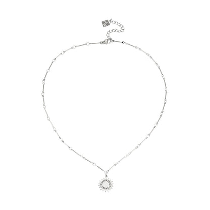 NOMIA Silver (White Gold): Radiant Sunburst Pendant Zirconia Chain Necklace
