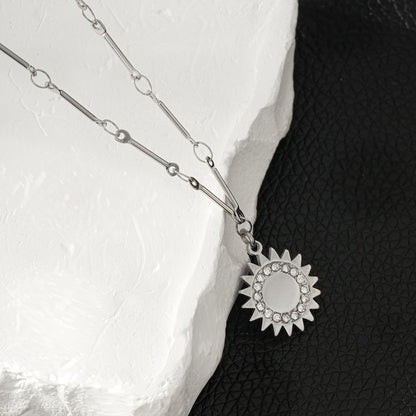 NOMIA Silver (White Gold): Radiant Sunburst Pendant Zirconia Chain Necklace