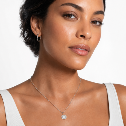 NOMIA Silver (White Gold): Radiant Sunburst Pendant Zirconia Chain Necklace