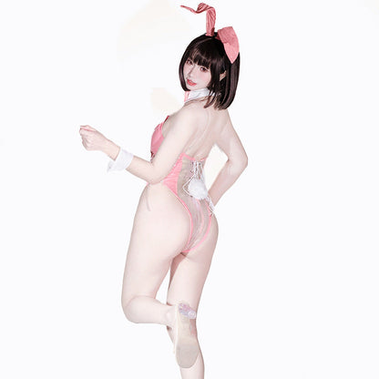 Bunny Girl PU Leather See Through Cosplay Bodysuit Costume Lingerie