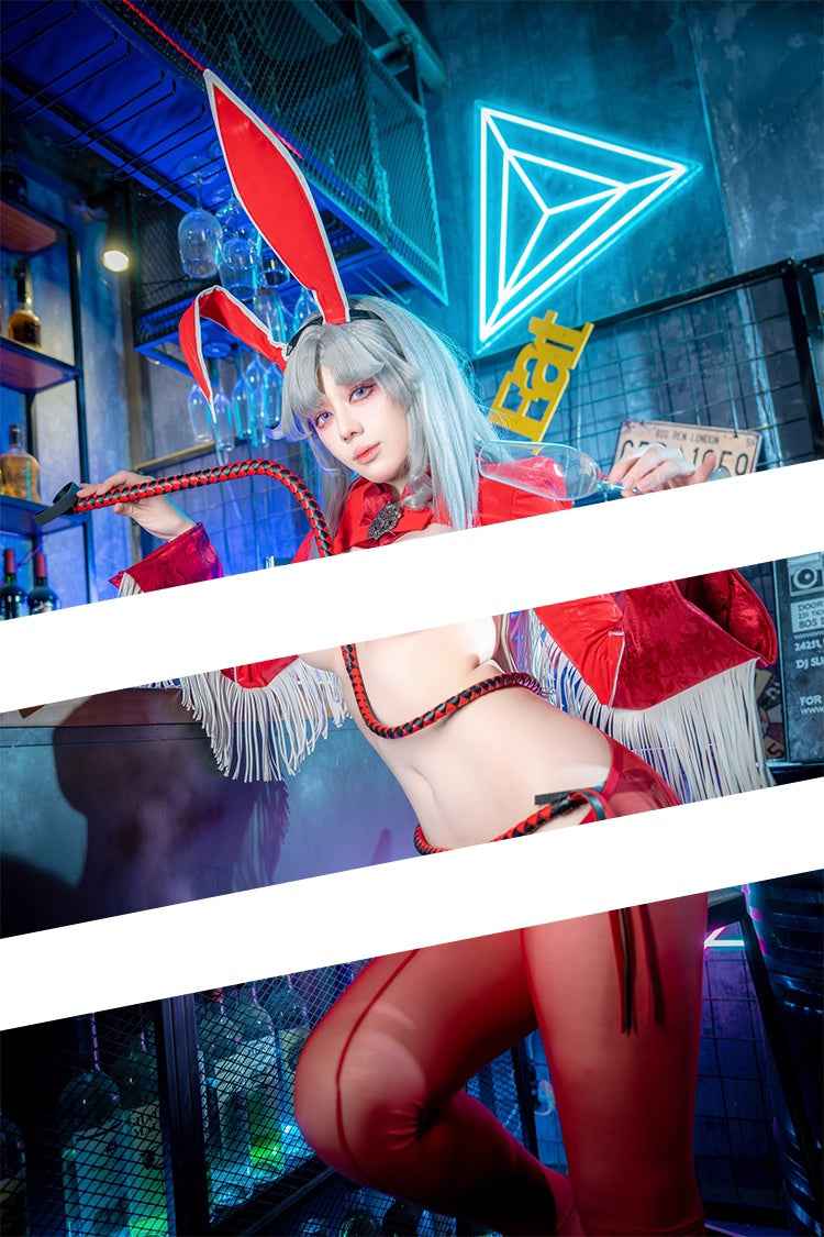 Wild Bunny Cow Girl PU Leather Jacket Sheer Sexy Ligerie Cosplay Costume Set