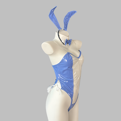Bunny Girl PU Leather See Through Cosplay Bodysuit Costume Lingerie