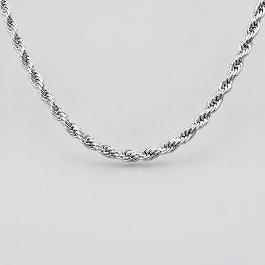 Men’s 24" Stainless Steel Silver Rope Chain Necklace. Heavy-Duty Biker Necklace